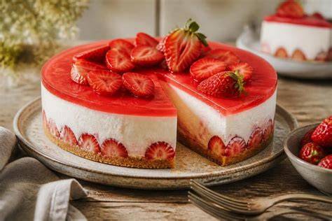 Aufgeschnittene Erdbeer-Mascarpone-Torte, Schichten sichtbar