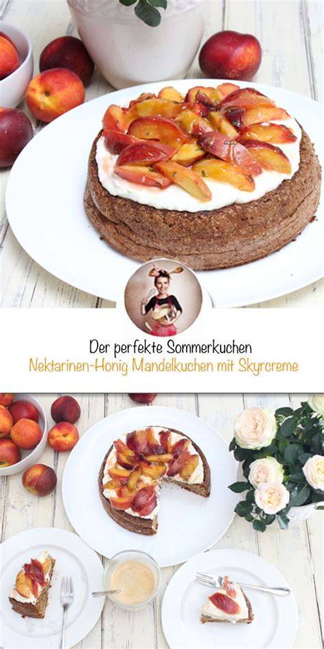 Aufgeschnittene Nektarinen und Nektarinenspalten auf Kuchen