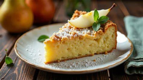 Aufgeschnittene Philadelphia-Torte mit Birnenstücken
