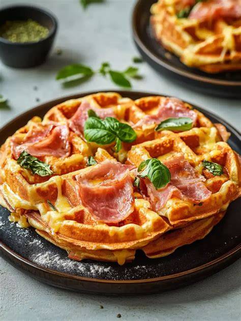 Aufgeschnittene Pizzawaffeln mit geschmolzenem Käse