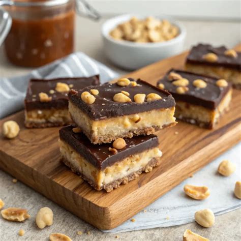 Aufgeschnittener Snickers-Riegel: Schichten von dunkler Schokolade, Karamell, Erdnüssen und Nougat