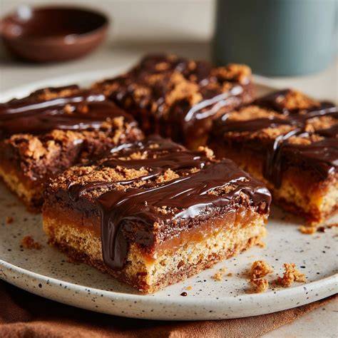 Aufgeschnittener gefüllter Blechkuchen mit Marmeladenschicht und Schokoglasur