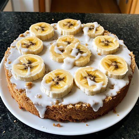 Aufgeschnittenes Bananenkuchen-Stück mit Glasur