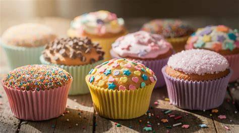 Aufgespritzte Baisersterne und -ringe, bunte Deko mit Streuseln