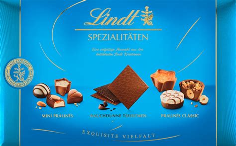 Auswahl an Lindt Produkten: Vollmilch, Zartbitter, Pralinen