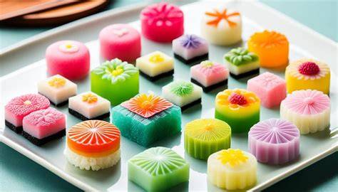 Auswahl japanischer Wagashi und Süßigkeiten