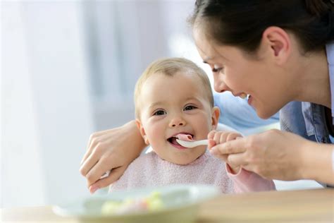 Babys essen weiche Löffelbiskuits