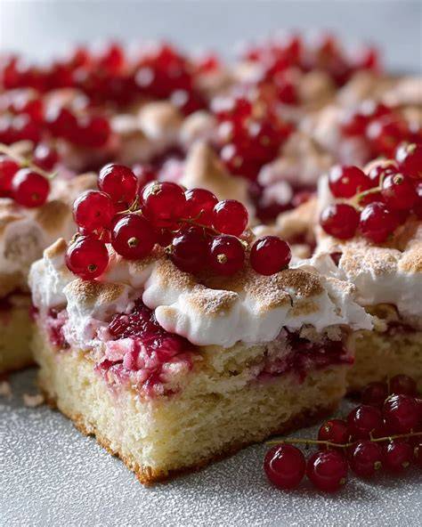 Backblech mit frisch gebackenem Johannisbeerkuchen