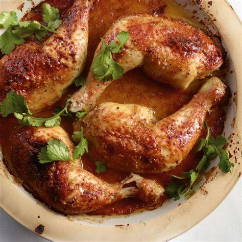 Backblech mit glasierten Hähnchenkeulen, Sesam, Ingwer und Chili