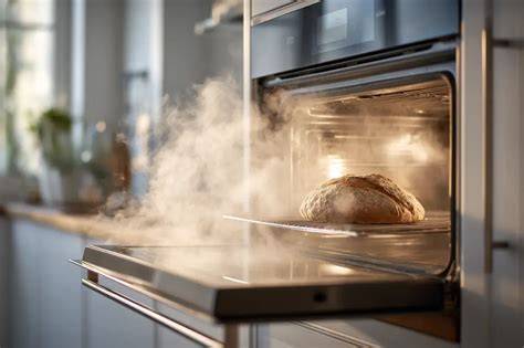Backofen mit einer Schale Wasser für Dampf beim Brotbacken