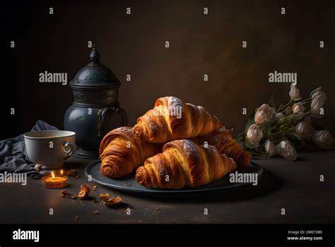 Backstube mit frisch gebackenen Croissants
