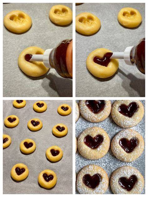 Baiser-Häubchen auf Herzchenkeksen vor dem Backen