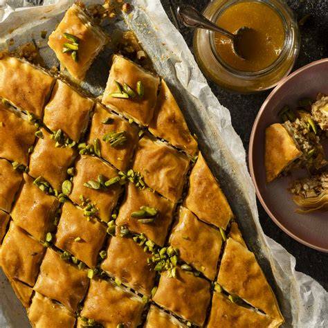 Baklava in verschiedenen Formen (Rauten, Rechtecke, Nachtigallennester)