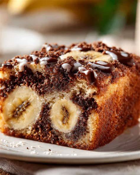 Bananen-Nutella-Torte angerichtet auf der Familientafel