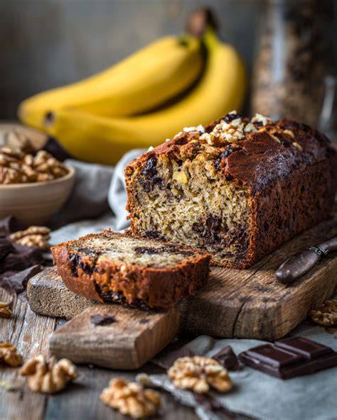 Bananenbrot angeschnitten mit Nüssen und Banane als Topping