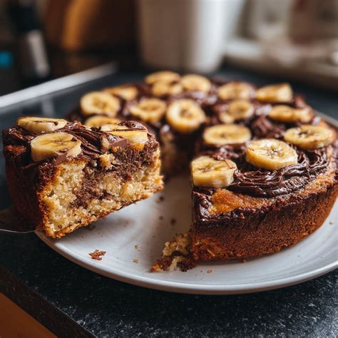 Bananenkuchen angeschnitten mit Schokoladenstücken