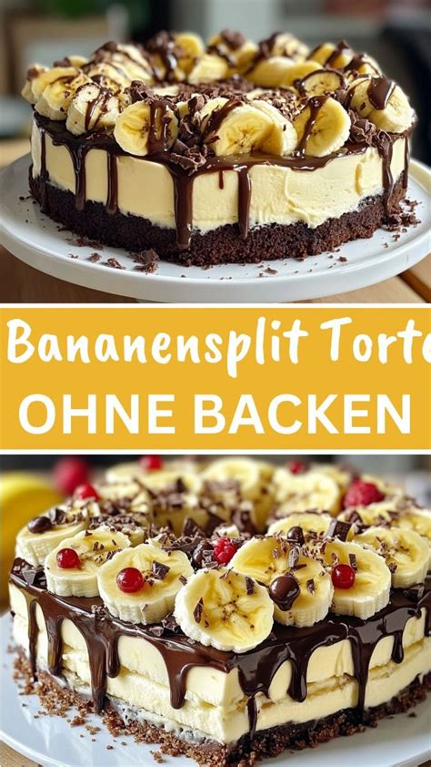 Bananensplit-Torte mit Schokoboden und Mandelstiften ohne Backen