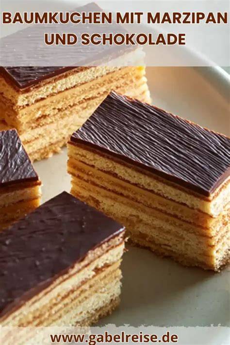 Baumkuchen mit Marzipan und Amaretto, Stücke in Schichten geschnitten