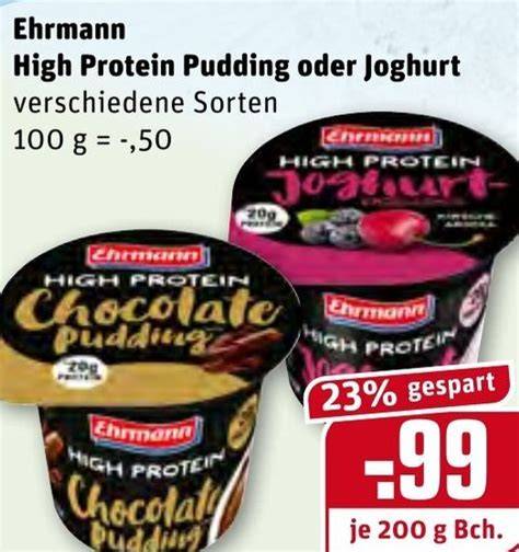 Becher verschiedener Ehrmann High Protein Pudding Sorten (Vanille, Schoko, Haselnuss)