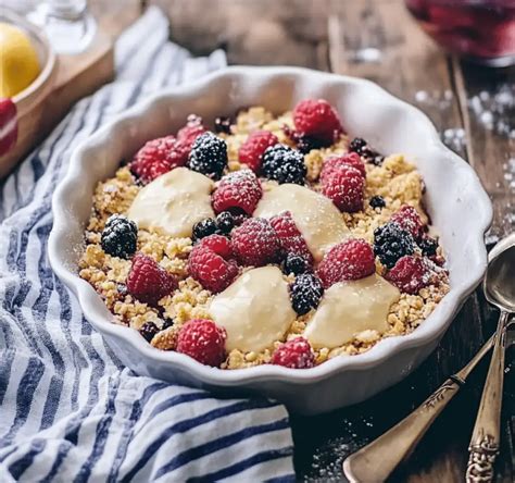 Beeren-Crumble mit Vanilleeis
