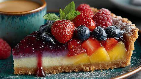 Beerenkuchen mit Mandelsplittern und Minze