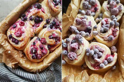 Beerenschnecken: zuckerfreie Hefeschnecken mit Beerenfüllung