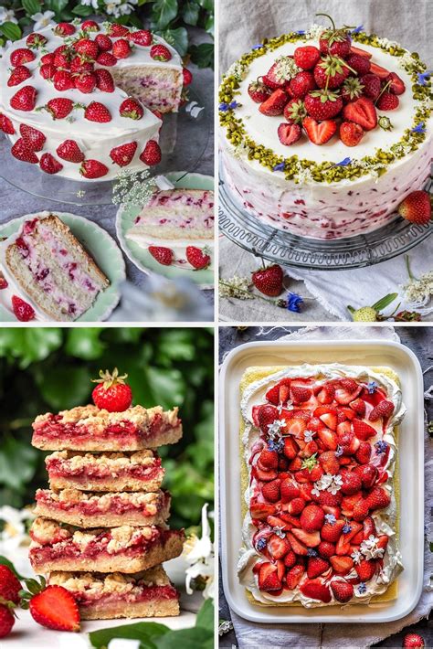 Beispiel: Erdbeerkuchen mit verschiedenen Anrichtungen und Erdbeer-Designs