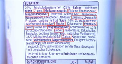 Beispiel Zutatenliste und Hervorhebung zugesetzter Zucker