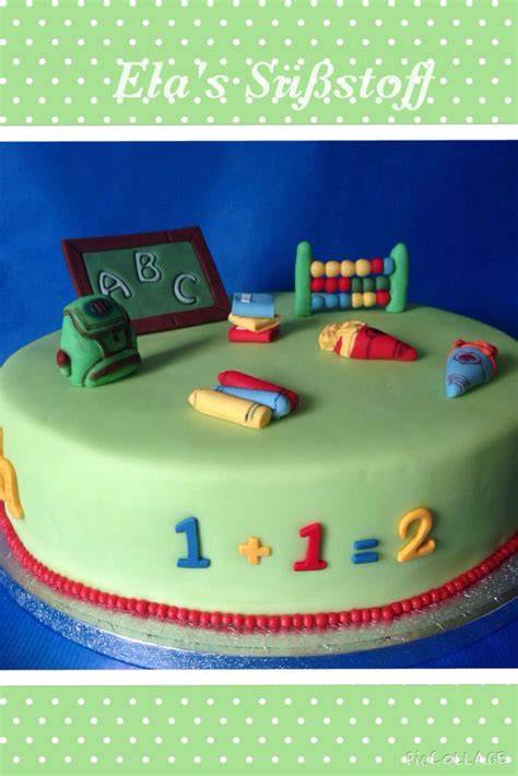 Beispiel bunter Einschulungskuchen mit Fondant-Deko