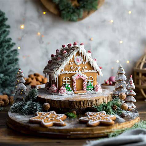 Beispiel dekoriertes Lebkuchenhaus mit Garten und Figuren