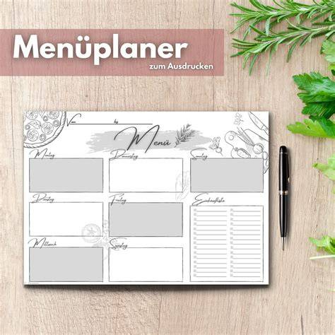 Beispiel einer Speiseplanvorlage zum Ausdrucken und Laminieren