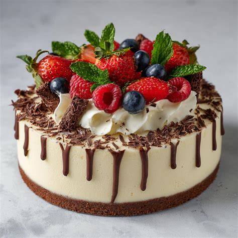 Beispiel einer festlichen Wackelpudding-Blechkuchendeko mit bunten Götterspeiseschichten und Beeren