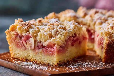 Beispiel für einen Streuselkuchen mit Mandeln ohne Mehl, dekoriert mit Obst