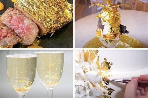 Beispiele: Anwendung von Blattgold auf Torten, Pralinen und Getränken