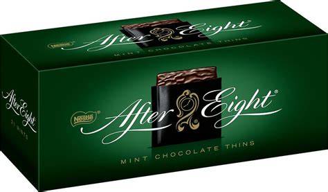Beispiele beliebter Minzschokoladenprodukte: After Eight, Pralinen, Minzriegel