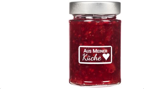 Beispielhaftes Marmeladenglas mit Etikett zur Herkunftsangabe von Fruchtmischungen