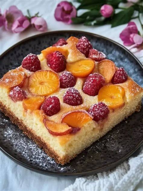 Belegter Blechkuchen mit Kirschen und Marillen