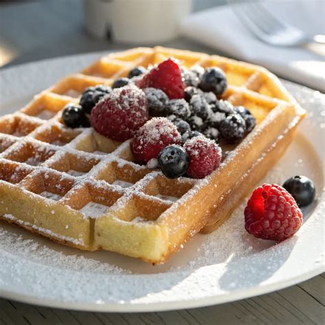 Belgische Waffeln mit Puderzucker und Früchten