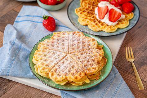 Belgische und Herzwaffeln im Vergleich, mit Abbildung der Backplatten, Texturen und Portionsgrößen