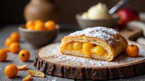 Bernsteintorte mit Sanddorn auf einer festlichen Kaffeetafel
