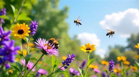 Bienen auf Blüten, Umweltschutz und Artenvielfalt