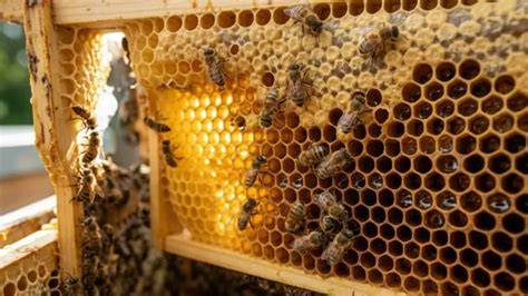 Bienen beim Wabenbau in naturnaher Umgebung