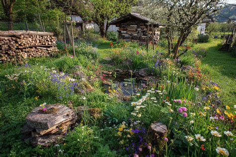 Bienenfreundlicher Garten mit Totholz und heimischen Blüten