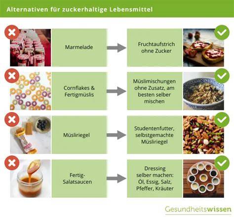 Bild: Beispiele für erlaubte zuckerarme Lebensmittel