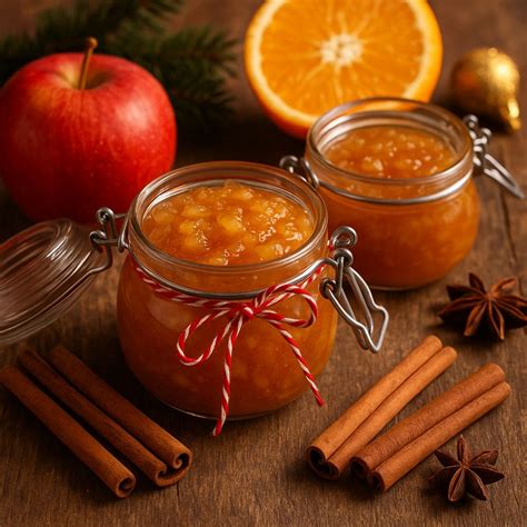 Bild: Grapefruit-Apfel Marmelade mit Zimt und Gläsern