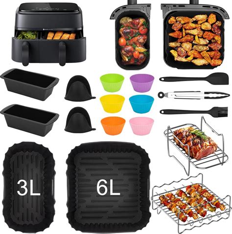 Bild: Verschiedene Backformen für Airfryer (Springformen, Silikonformen, Keramikschälchen)