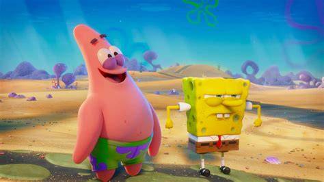 Bild einer Szene aus Bikini Bottom mit SpongeBob und Patrick in farbenfrohem Korallenriff