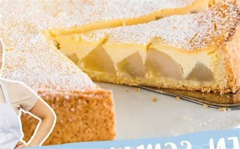Birnen Schmand Kuchen frisch serviert auf Kuchengitter