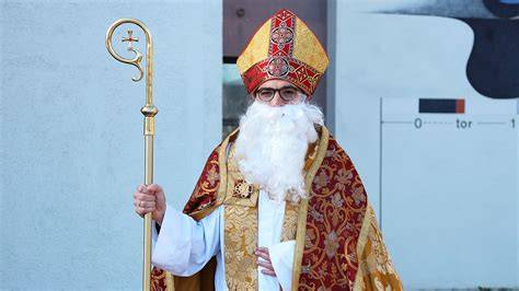 Bischof Nikolaus: Traditionelle Darstellung mit Mitra und Bischofsstab