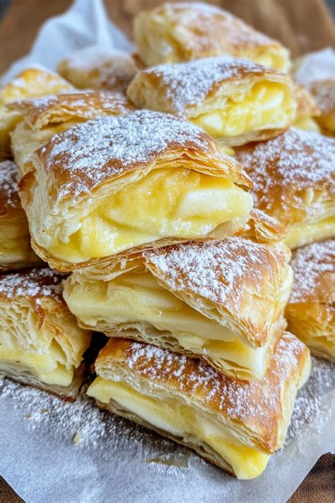 Blätterteig und Vanillecreme auf Arbeitstisch